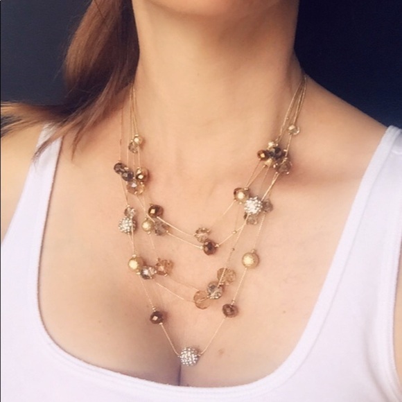 𝅺inc gold tone bronze beads illusion méli-mélo multiple layer necklace - Picture 1 of 4